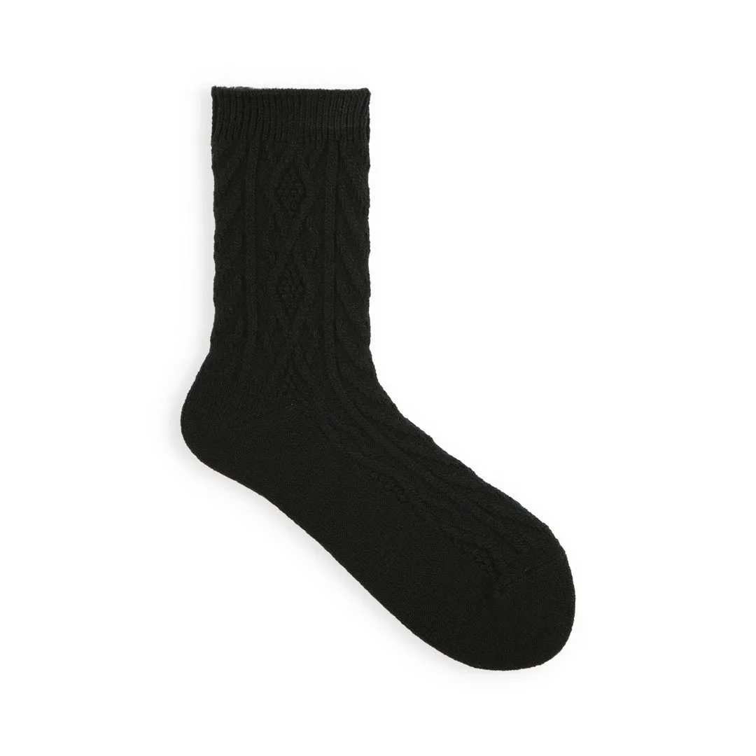 011141267 Wool Diamond Cable Crew Socks