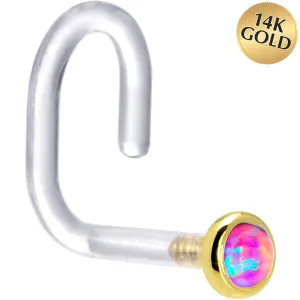 18 Gauge 1/4 Yellow Gold 2mm Purple Synthetic Opal Bioplast Nose Ring