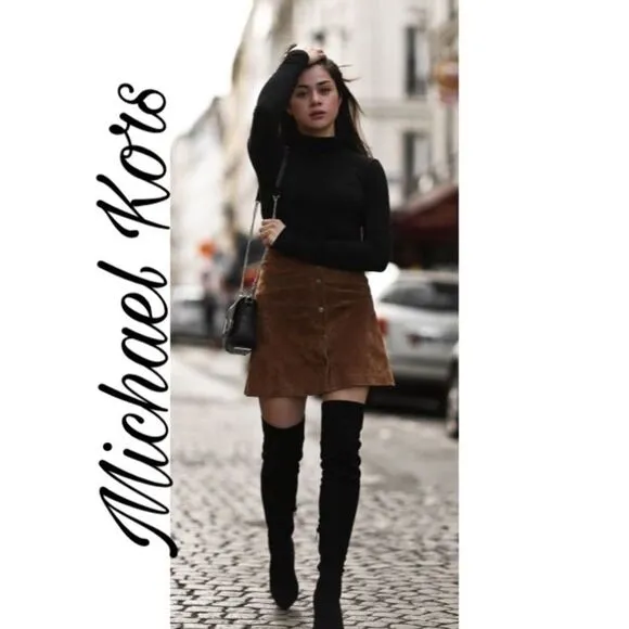 ✨3xHP✨MK Faux Suede Leather Brown Skirt✨