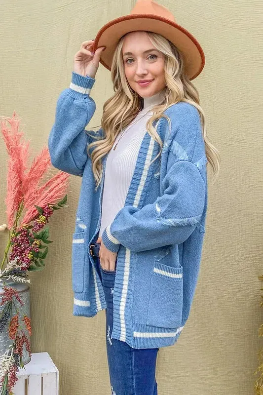 And The Why Cozy Fringe Detail Sweater Cardigan