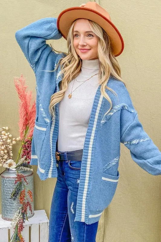 And The Why Cozy Fringe Detail Sweater Cardigan