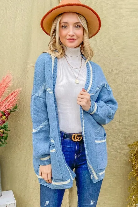 And The Why Cozy Fringe Detail Sweater Cardigan