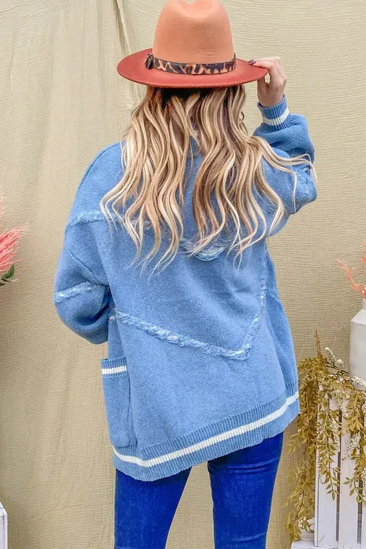 And The Why Cozy Fringe Detail Sweater Cardigan