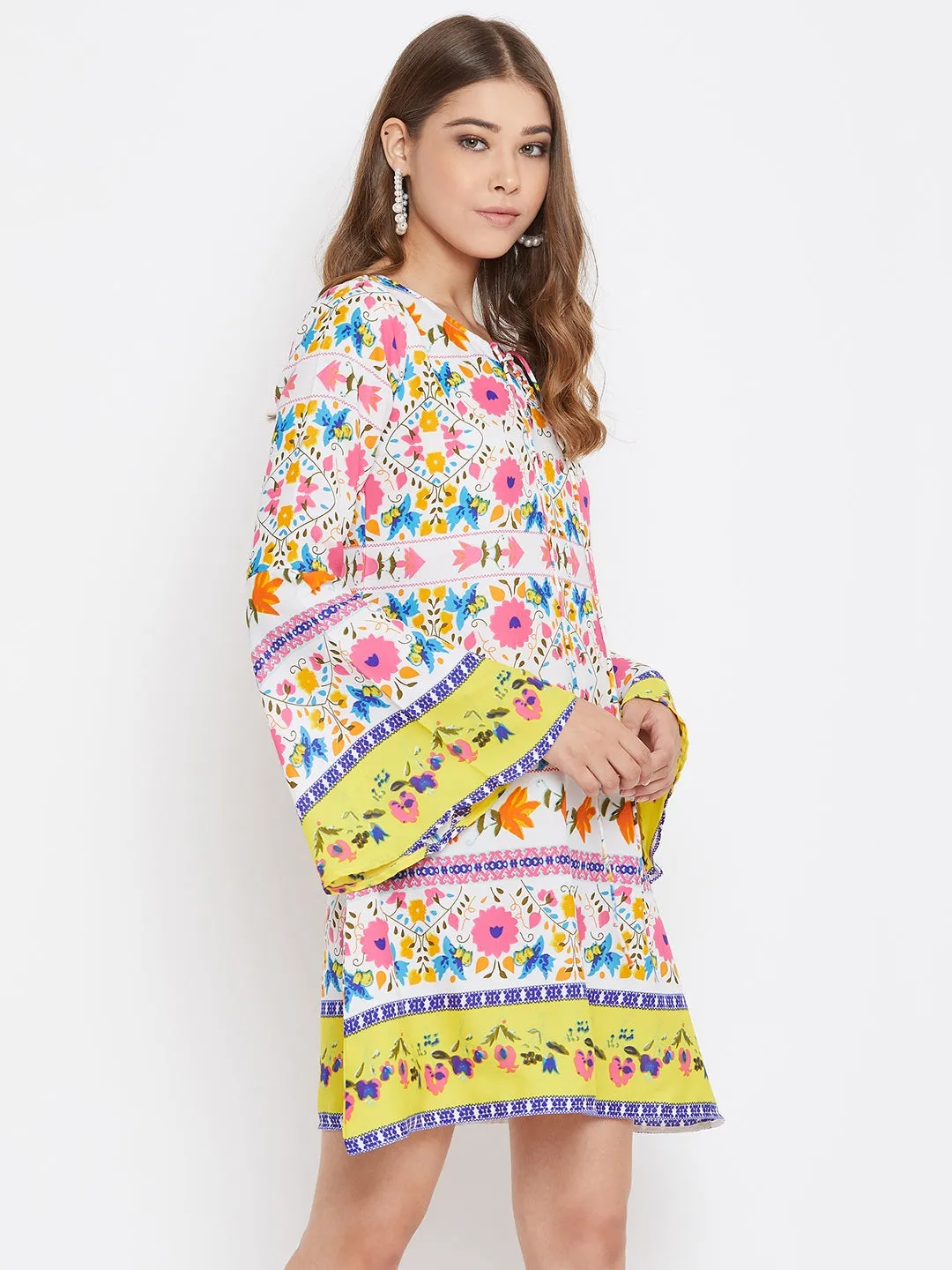 Berrylush Women White Floral Printed A-Line Dress