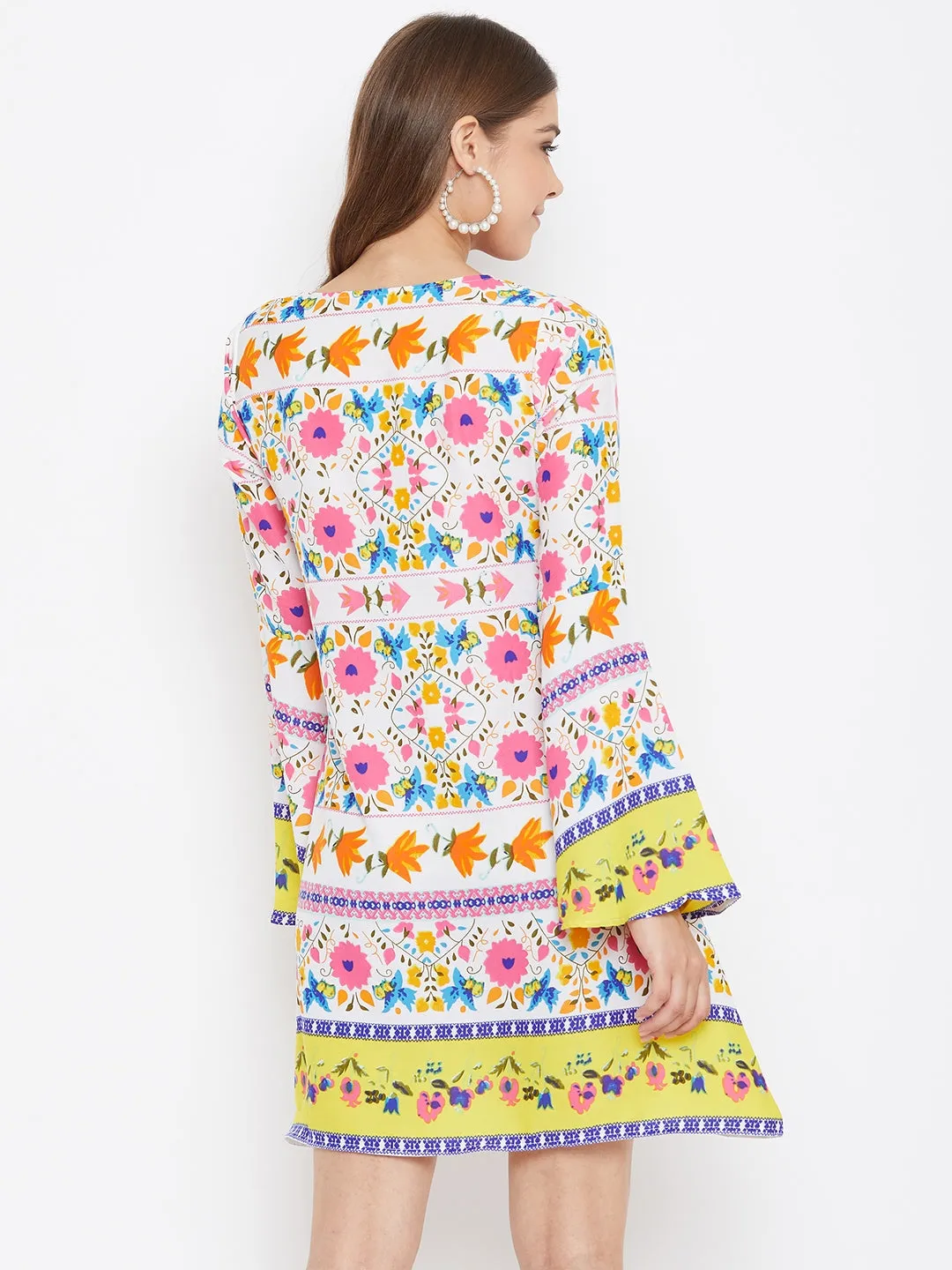 Berrylush Women White Floral Printed A-Line Dress