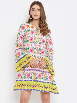 Berrylush Women White Floral Printed A-Line Dress
