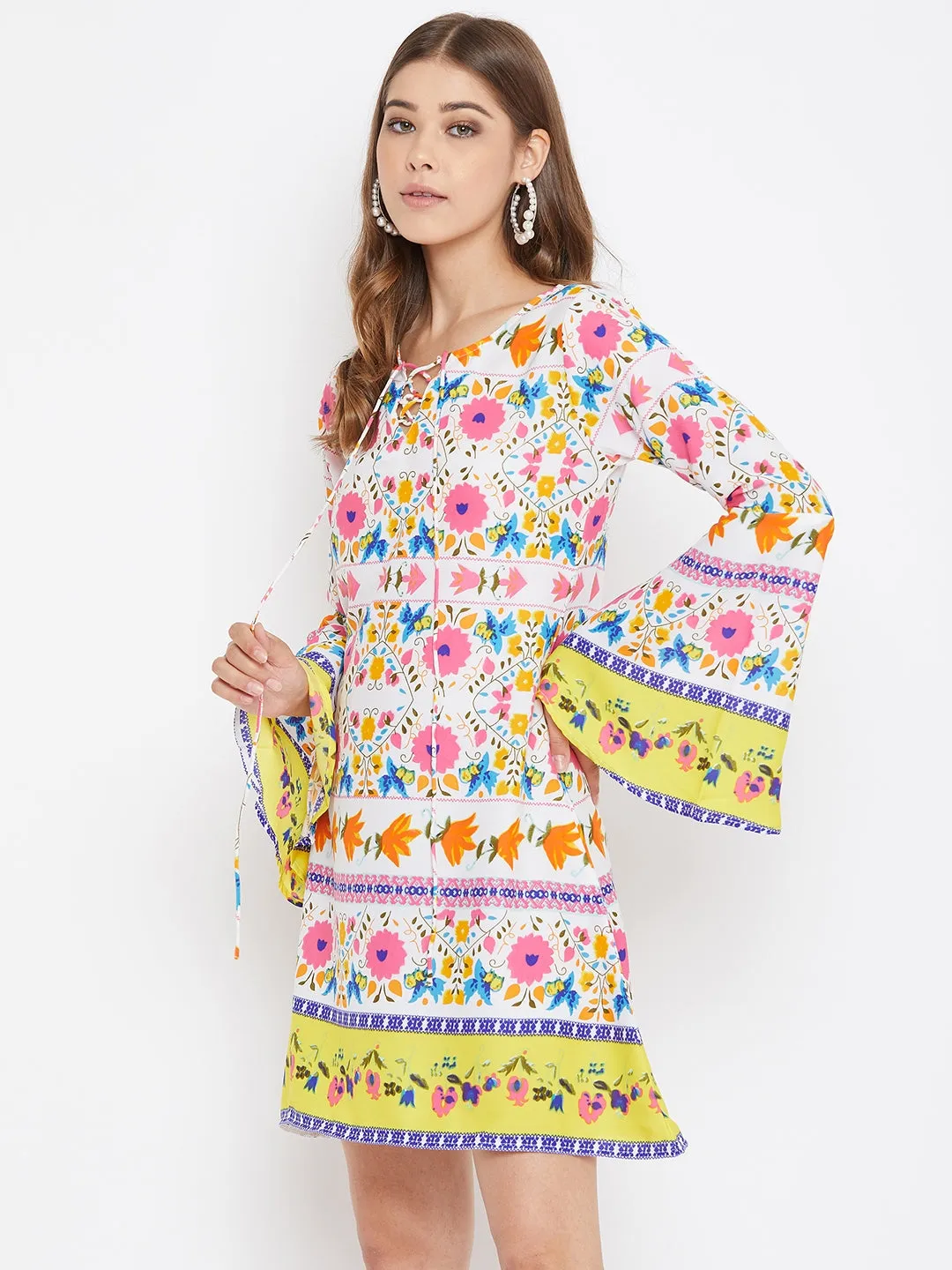 Berrylush Women White Floral Printed A-Line Dress
