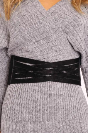 Black Layered Suedette Waist Belt - Jwana