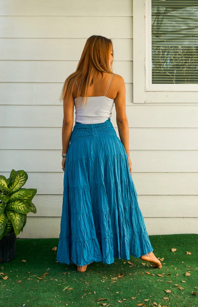 Boho Dream Crinkled Organic Cotton Gauze Tiered Maxi Skirt