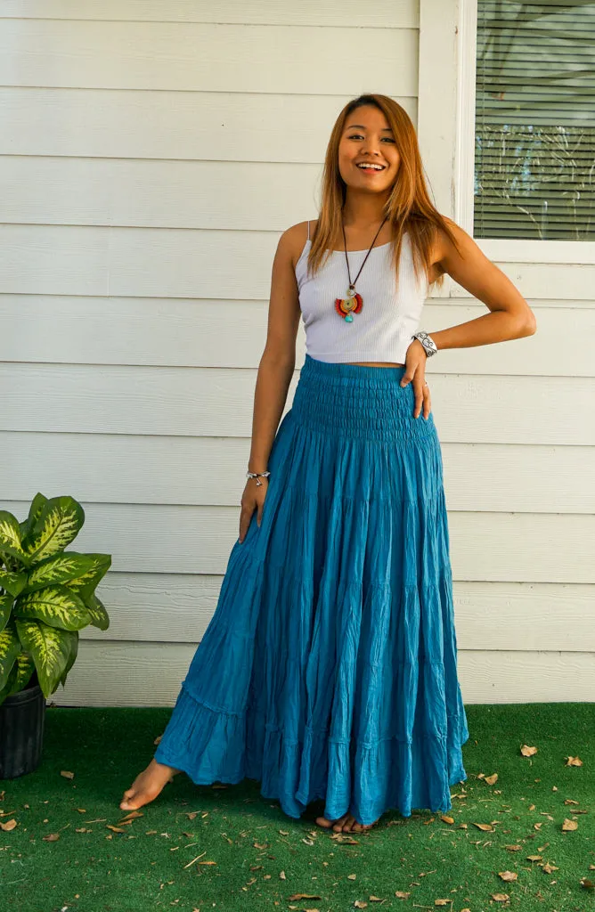 Boho Dream Crinkled Organic Cotton Gauze Tiered Maxi Skirt