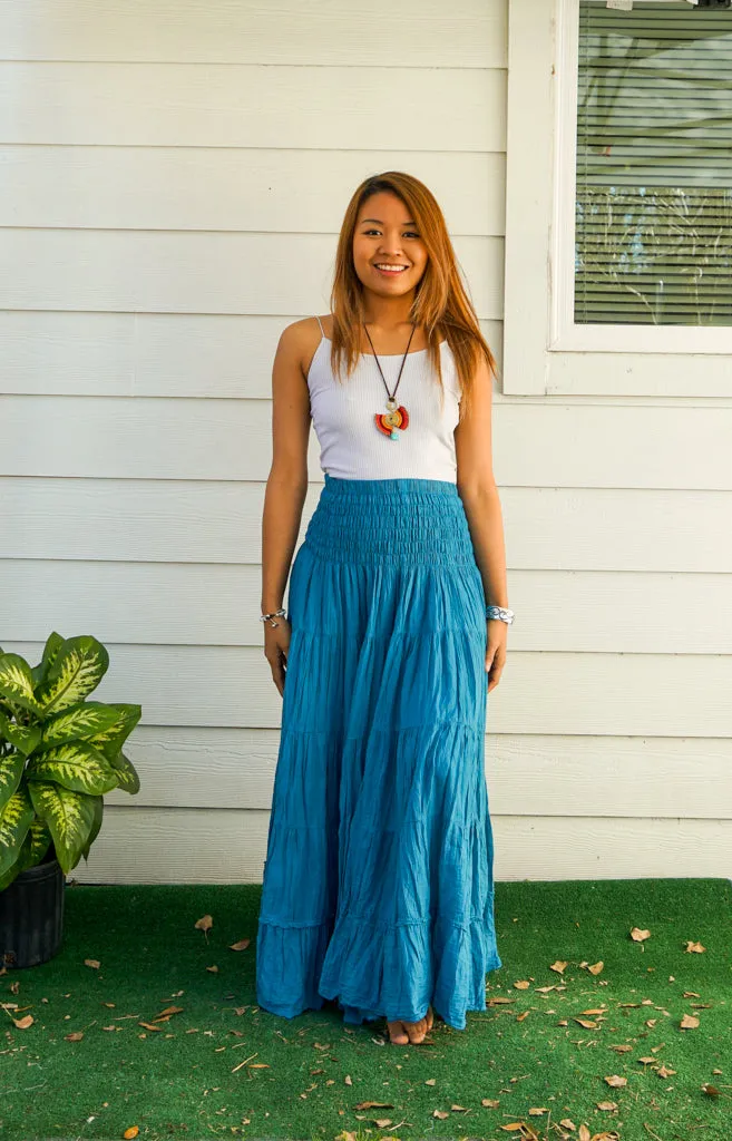 Boho Dream Crinkled Organic Cotton Gauze Tiered Maxi Skirt