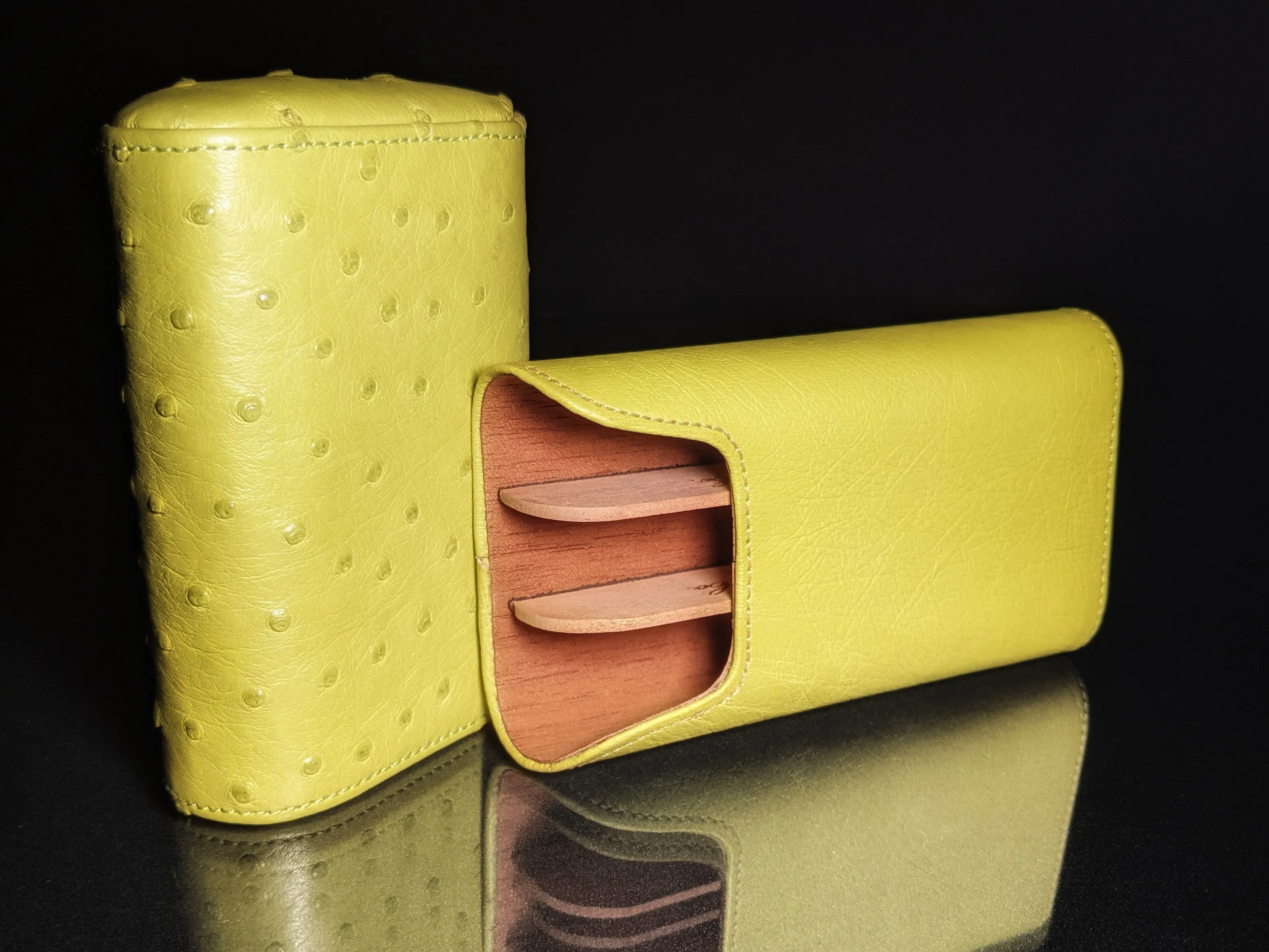 Brizard and Co Ostrich Matcha 3 Cigar Case