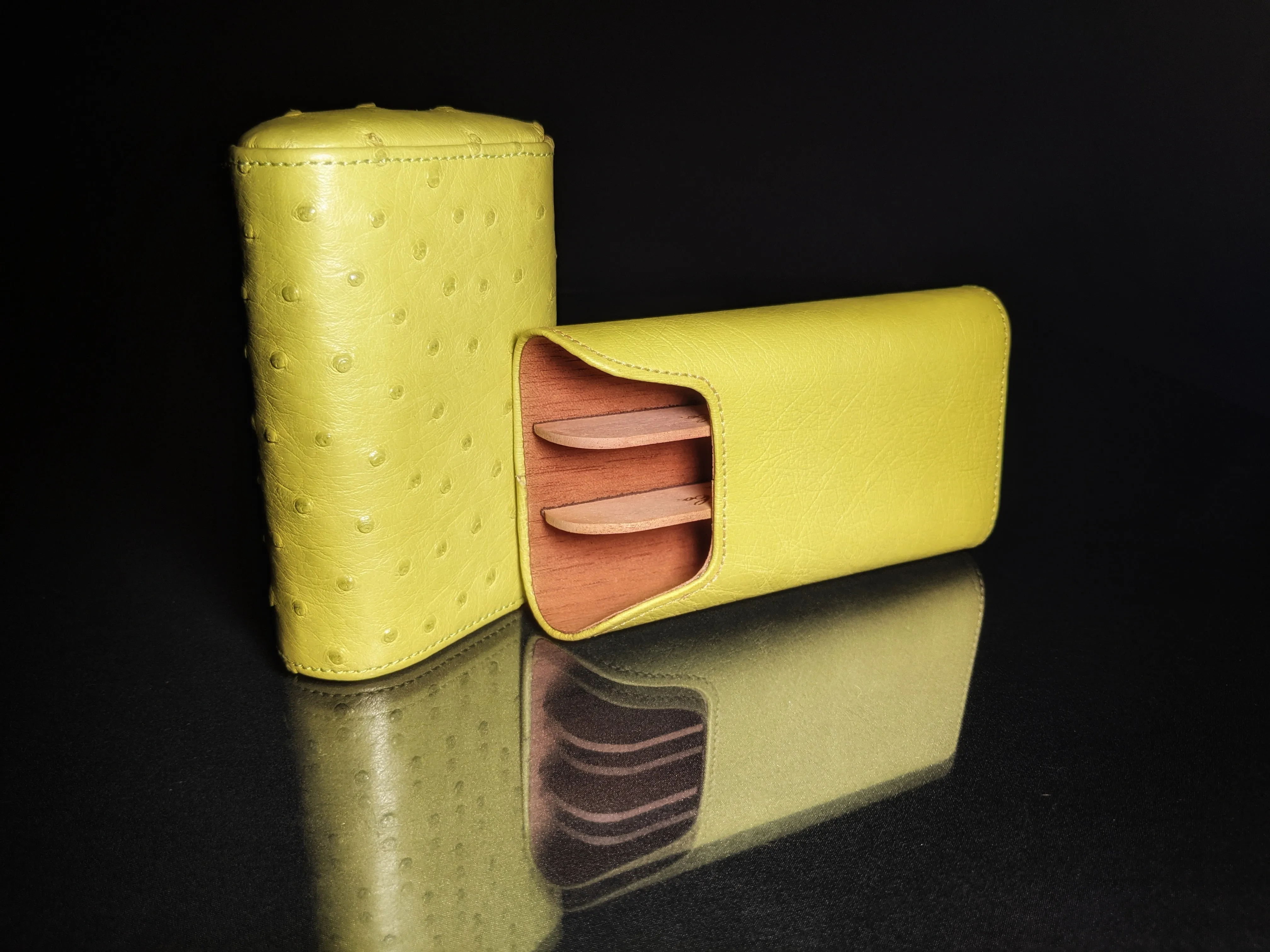 Brizard and Co Ostrich Matcha 3 Cigar Case