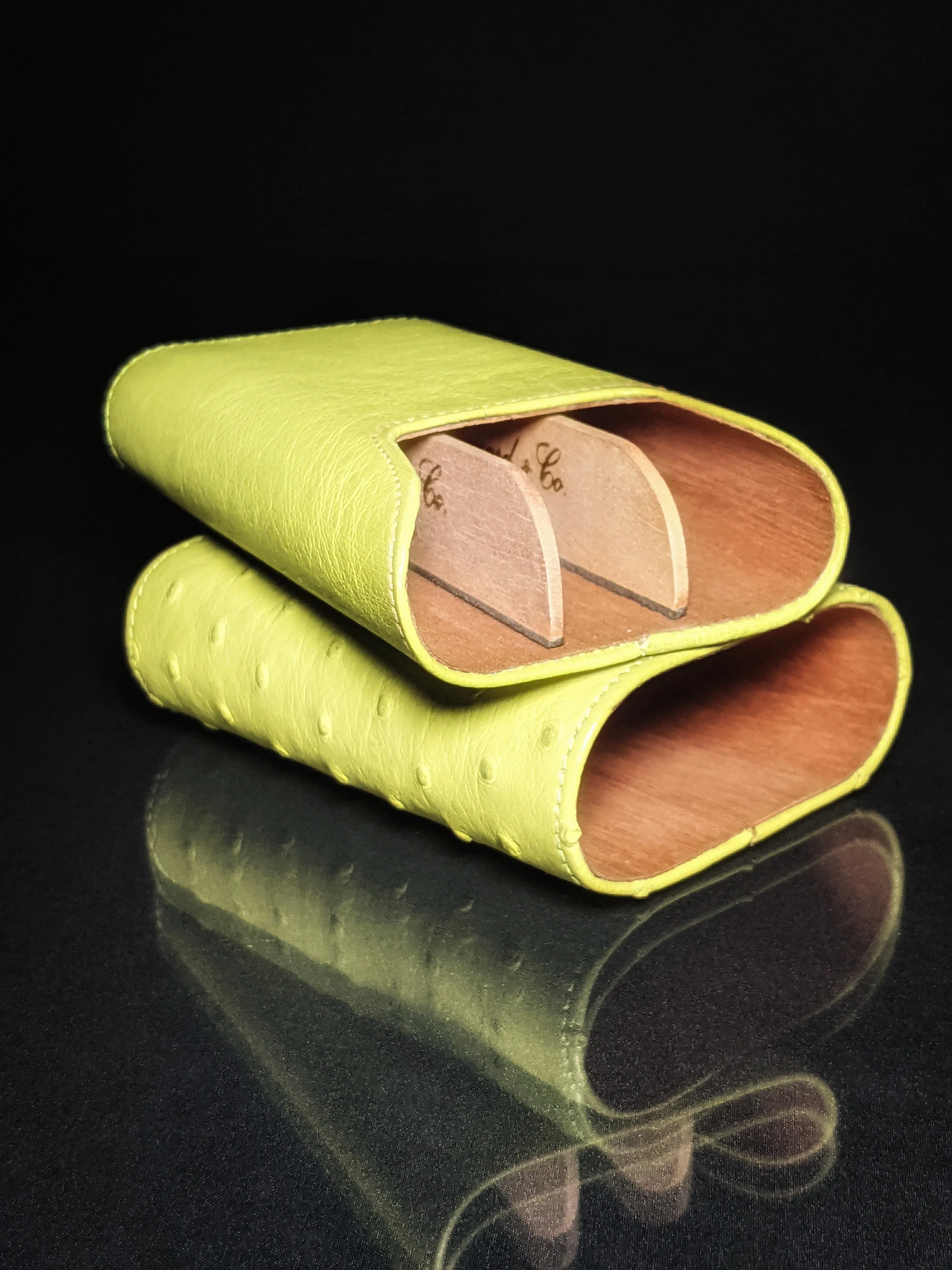 Brizard and Co Ostrich Matcha 3 Cigar Case