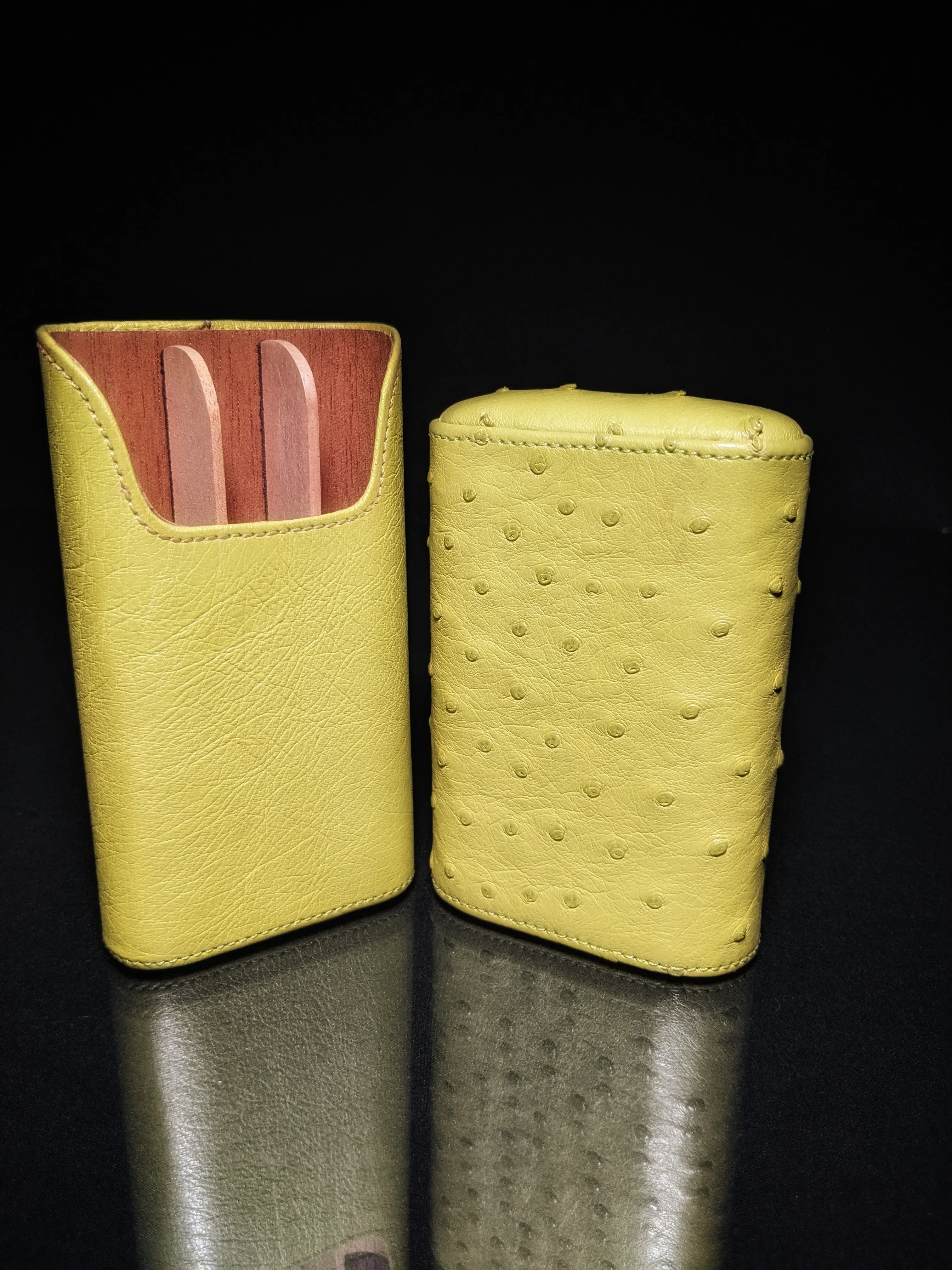 Brizard and Co Ostrich Matcha 3 Cigar Case