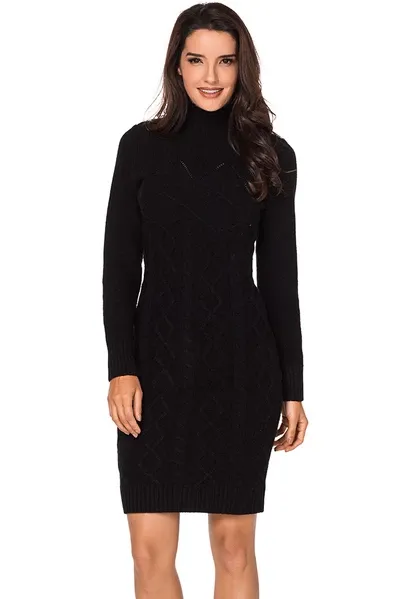 Cable Knit High Neck Sweater Dress
