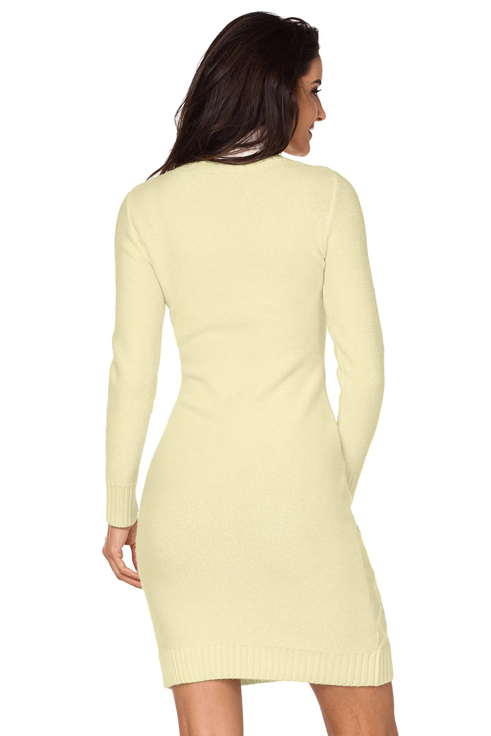 Cable Knit High Neck Sweater Dress