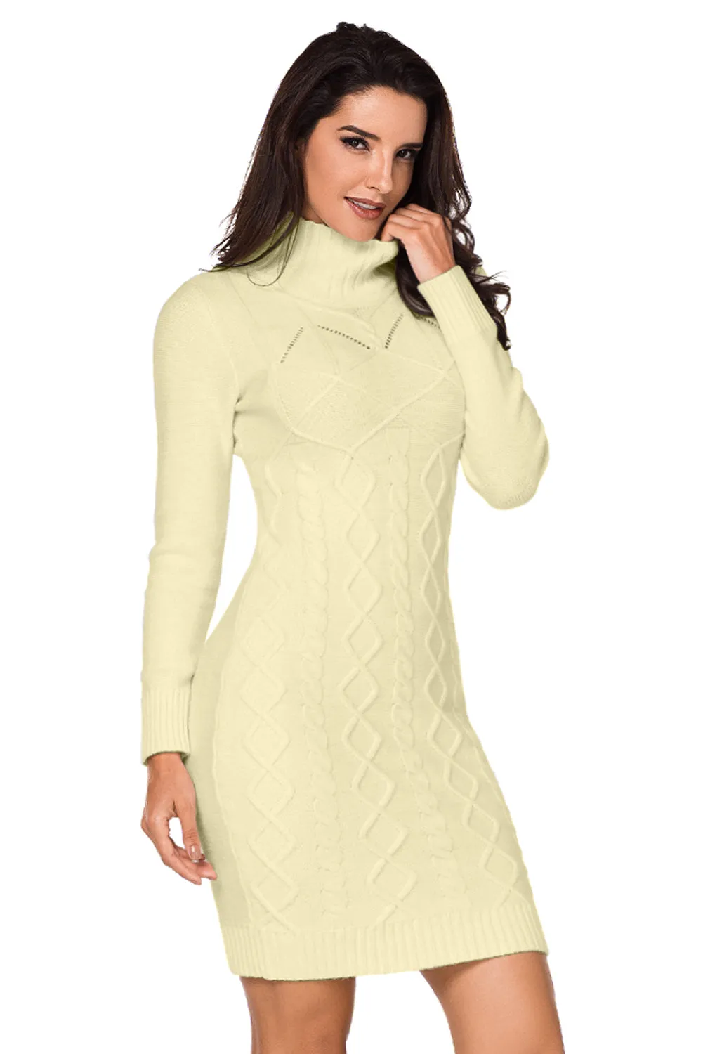 Cable Knit High Neck Sweater Dress