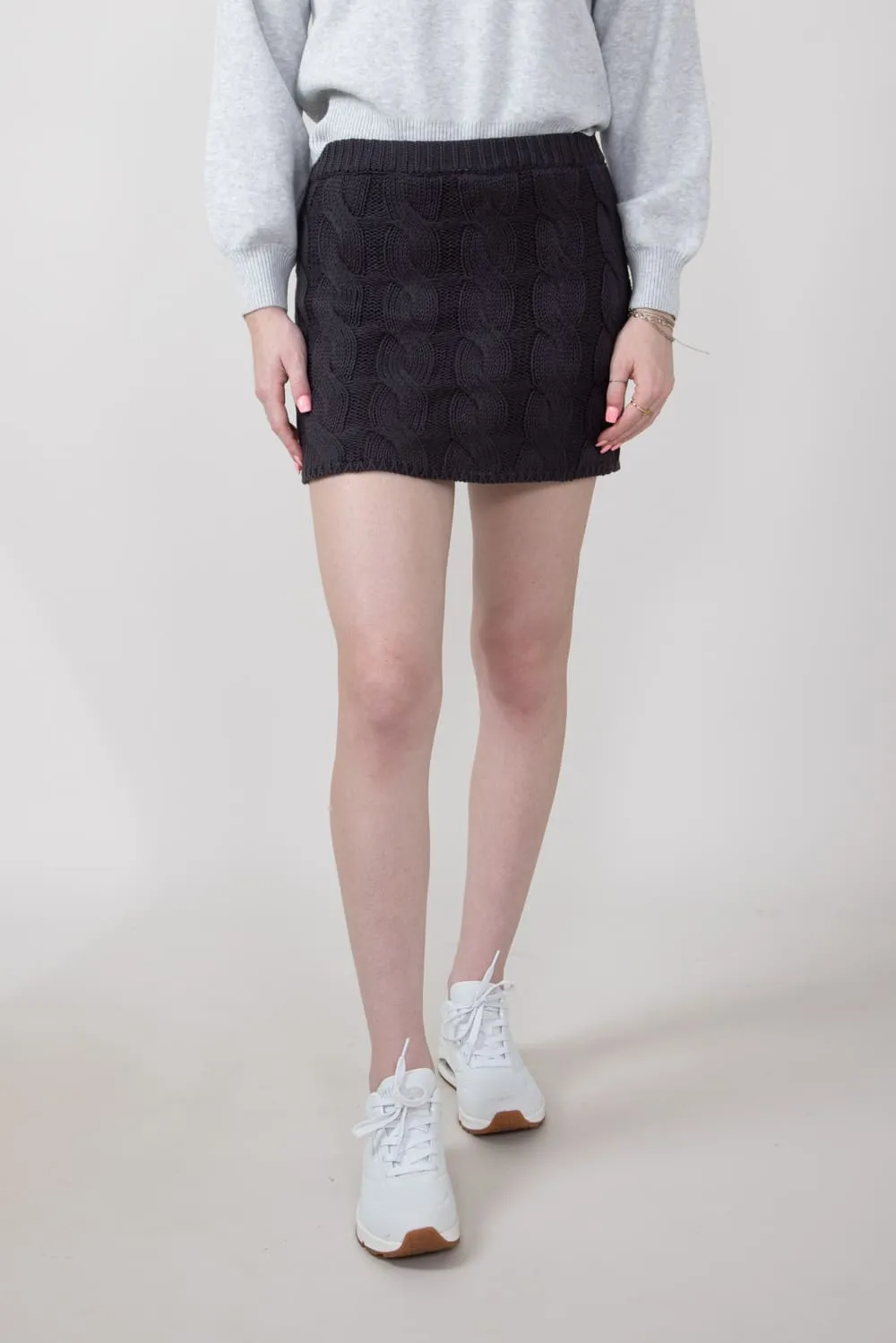 Cable Knit Sweater Mini Skirt for Women in Charcoal | IWS4514-CHARCOAL