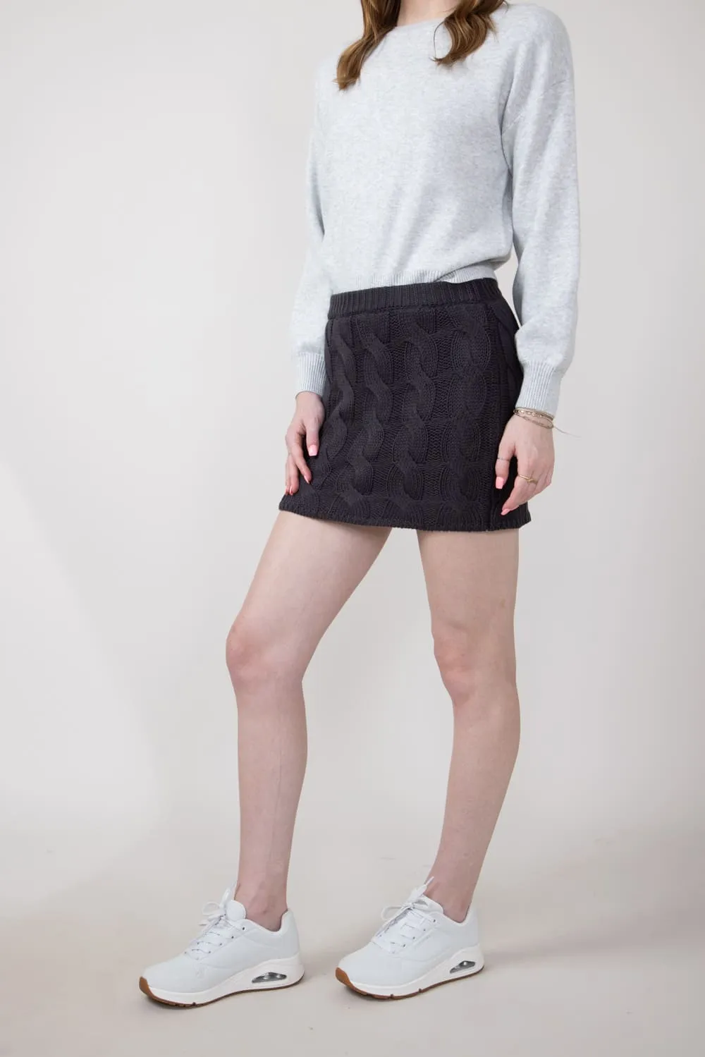 Cable Knit Sweater Mini Skirt for Women in Charcoal | IWS4514-CHARCOAL