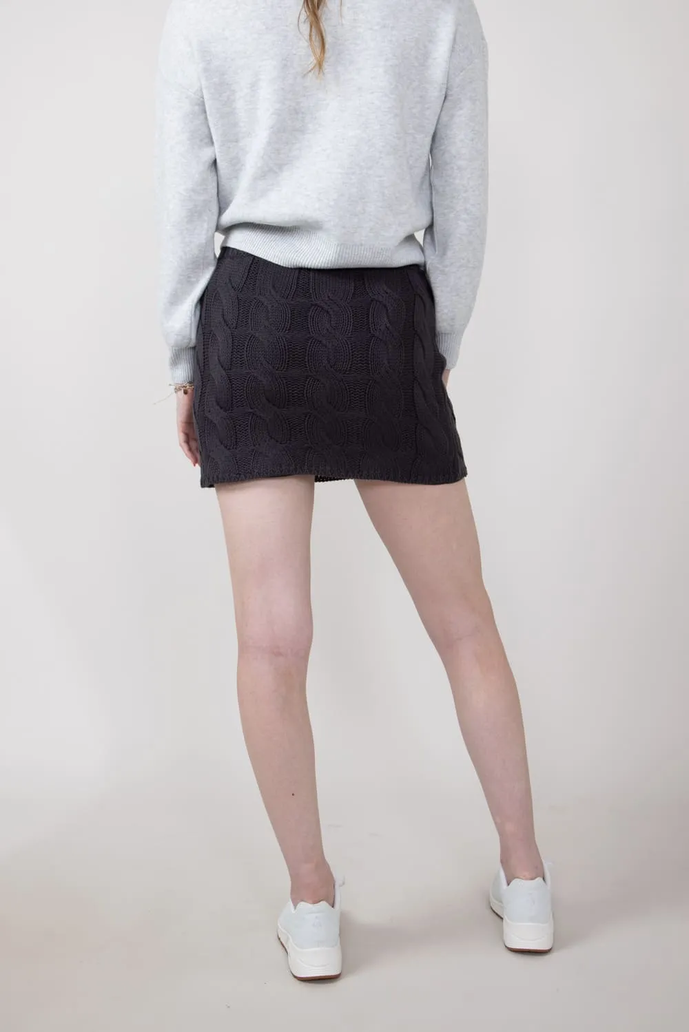 Cable Knit Sweater Mini Skirt for Women in Charcoal | IWS4514-CHARCOAL
