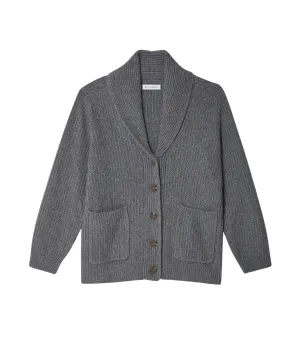 Cashmere Shawl Cardigan in Grey Marl