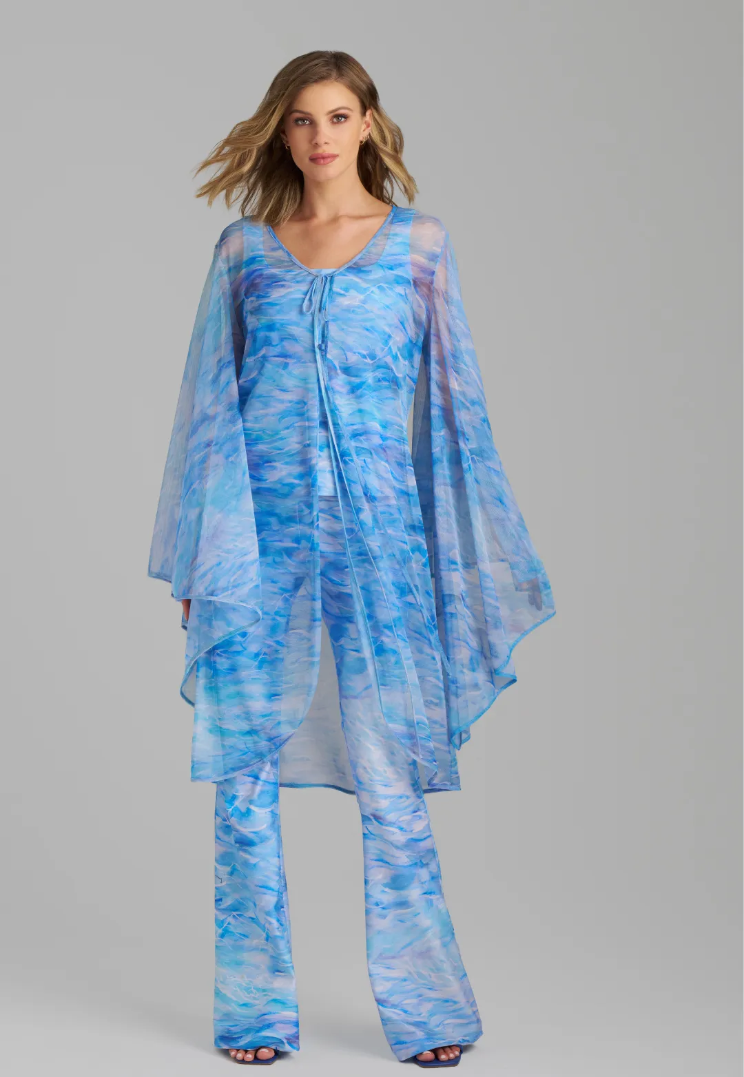 Cassandra Mesh Duster in Ocean Brush