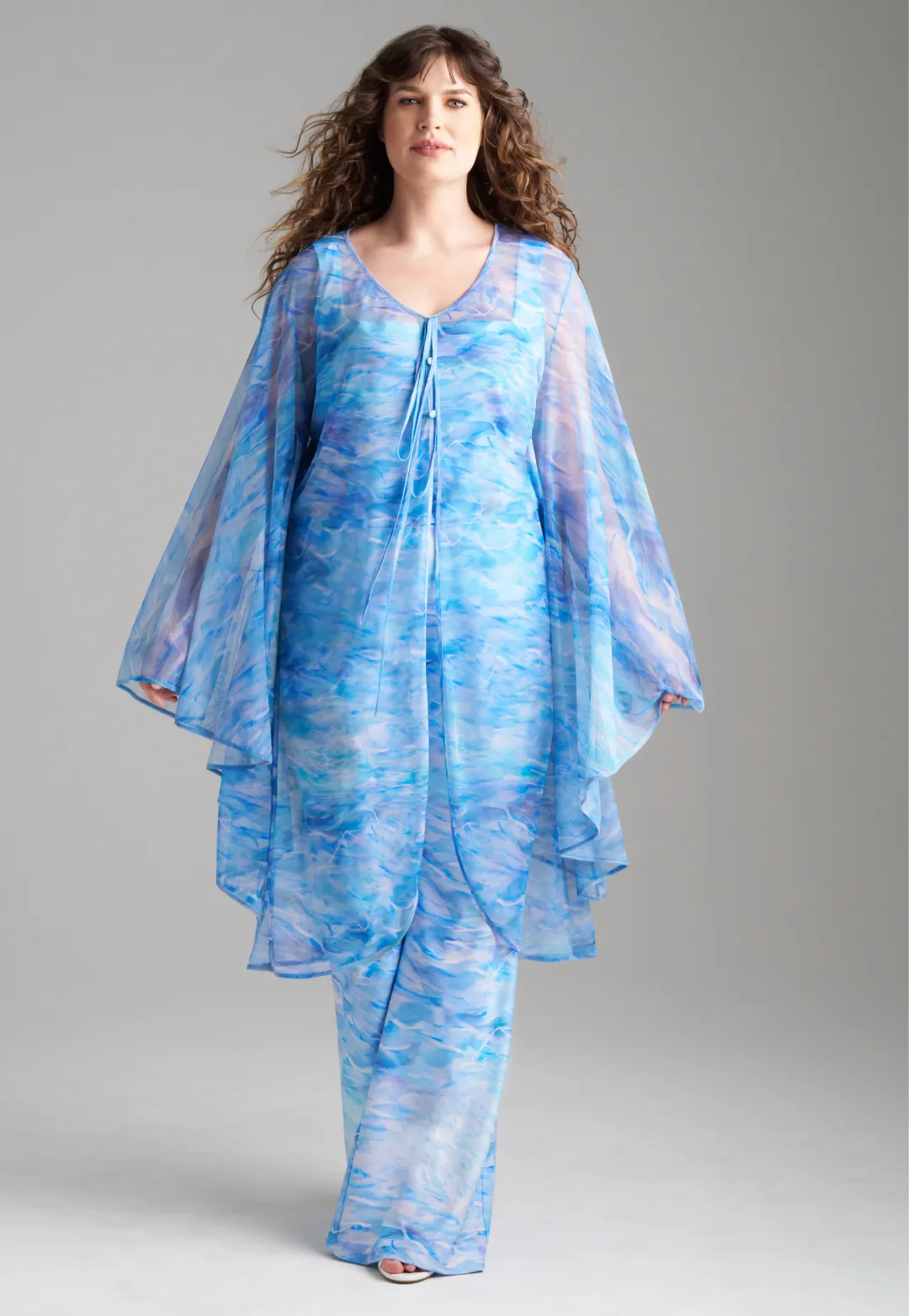 Cassandra Mesh Duster in Ocean Brush