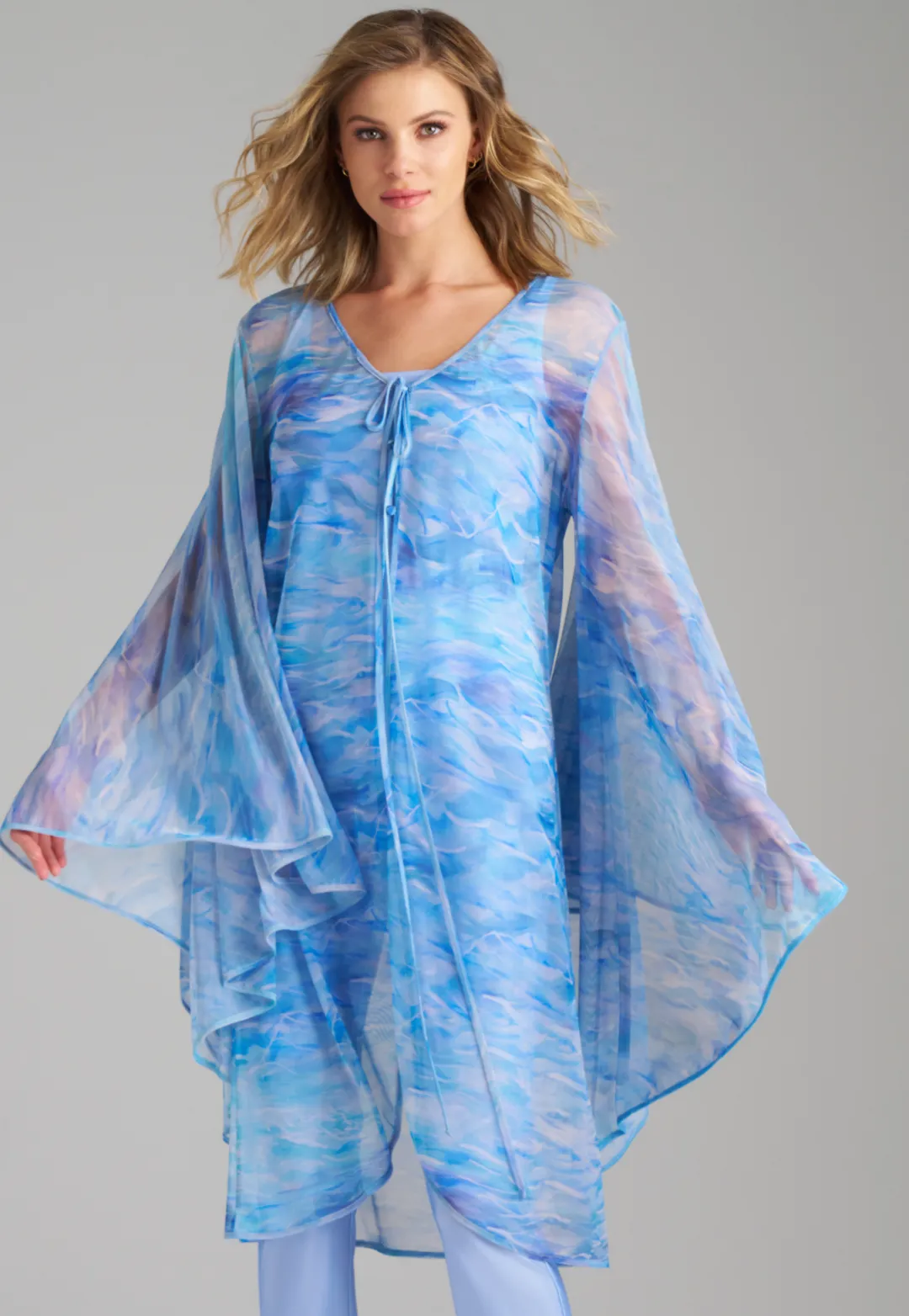 Cassandra Mesh Duster in Ocean Brush