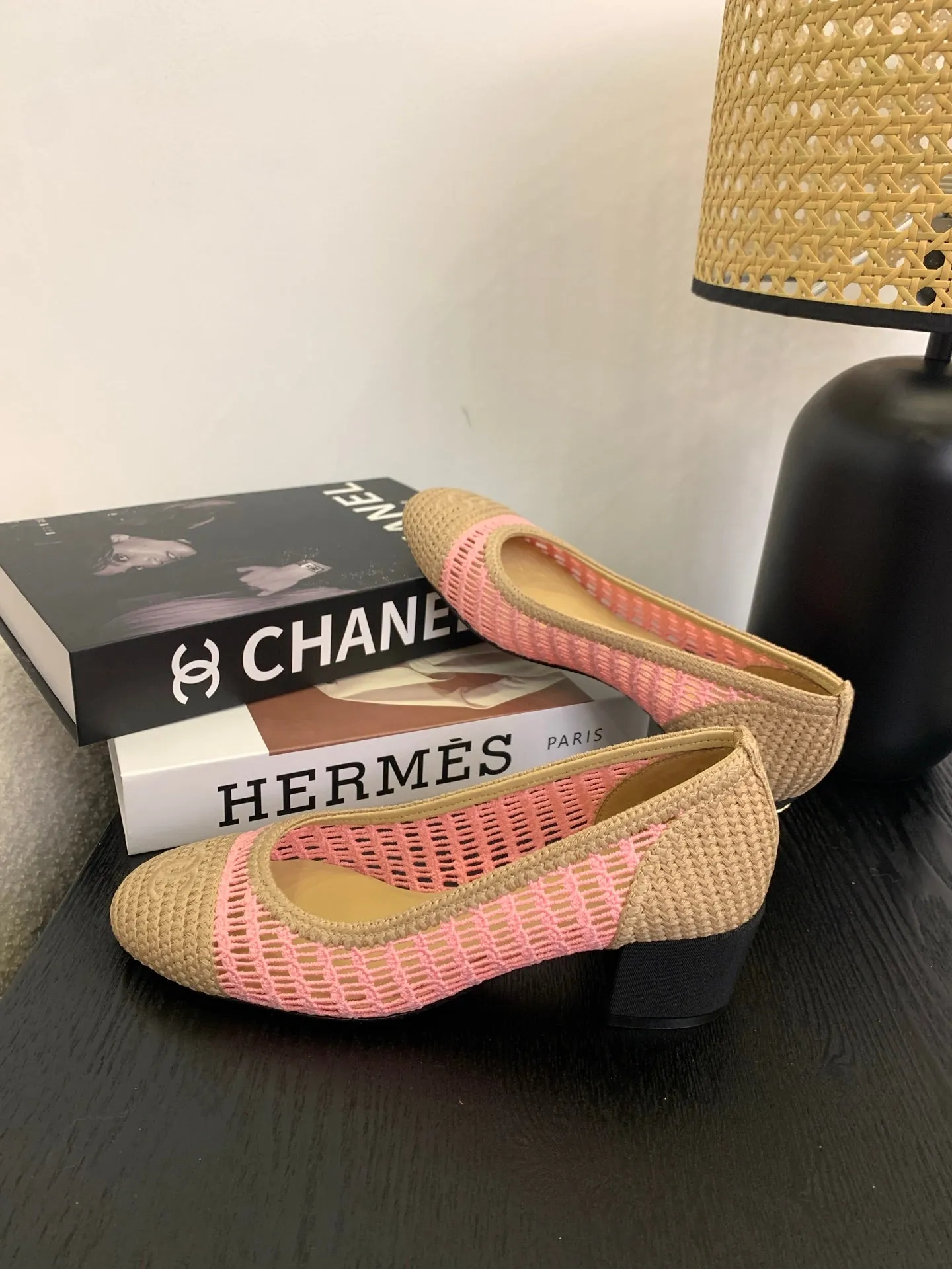 cc 25 ballet flat 50mm beige pink raffia 288820