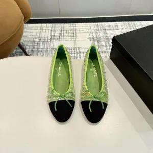cc 25c ballet flat green tweed black grosgrain 233627