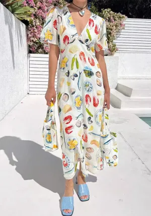 Chic Vacation V-Neck Printed Casual Dress for Relaxed Elegance