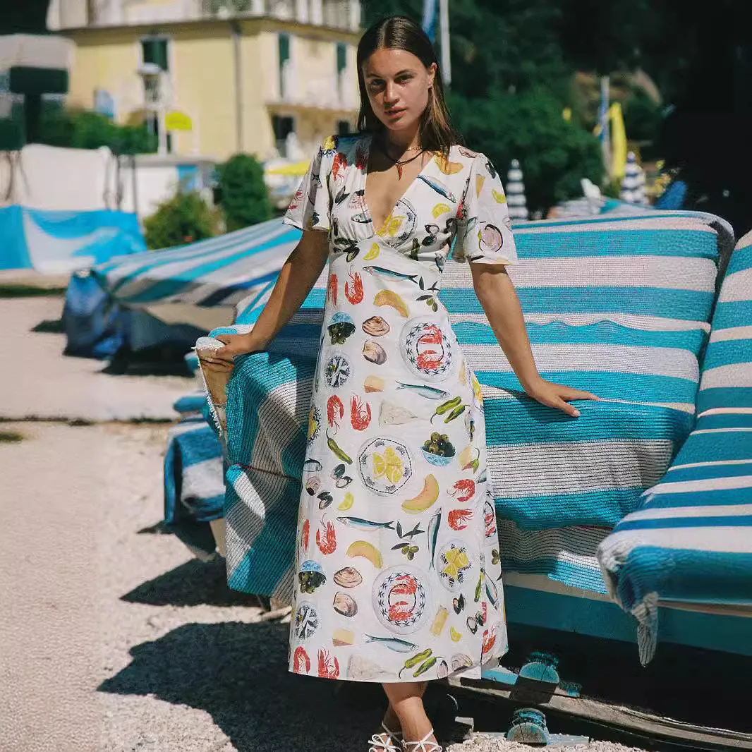 Chic Vacation V-Neck Printed Casual Dress for Relaxed Elegance