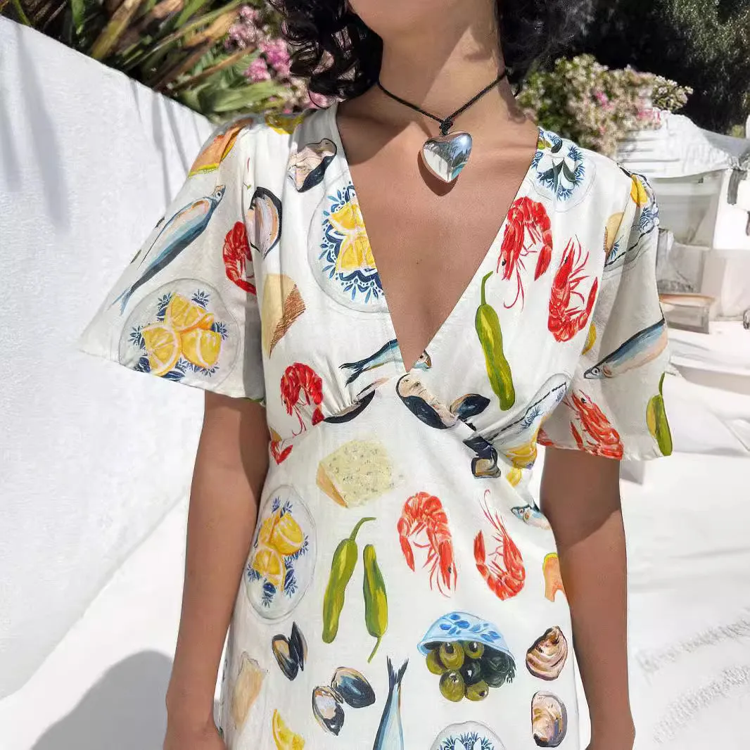 Chic Vacation V-Neck Printed Casual Dress for Relaxed Elegance