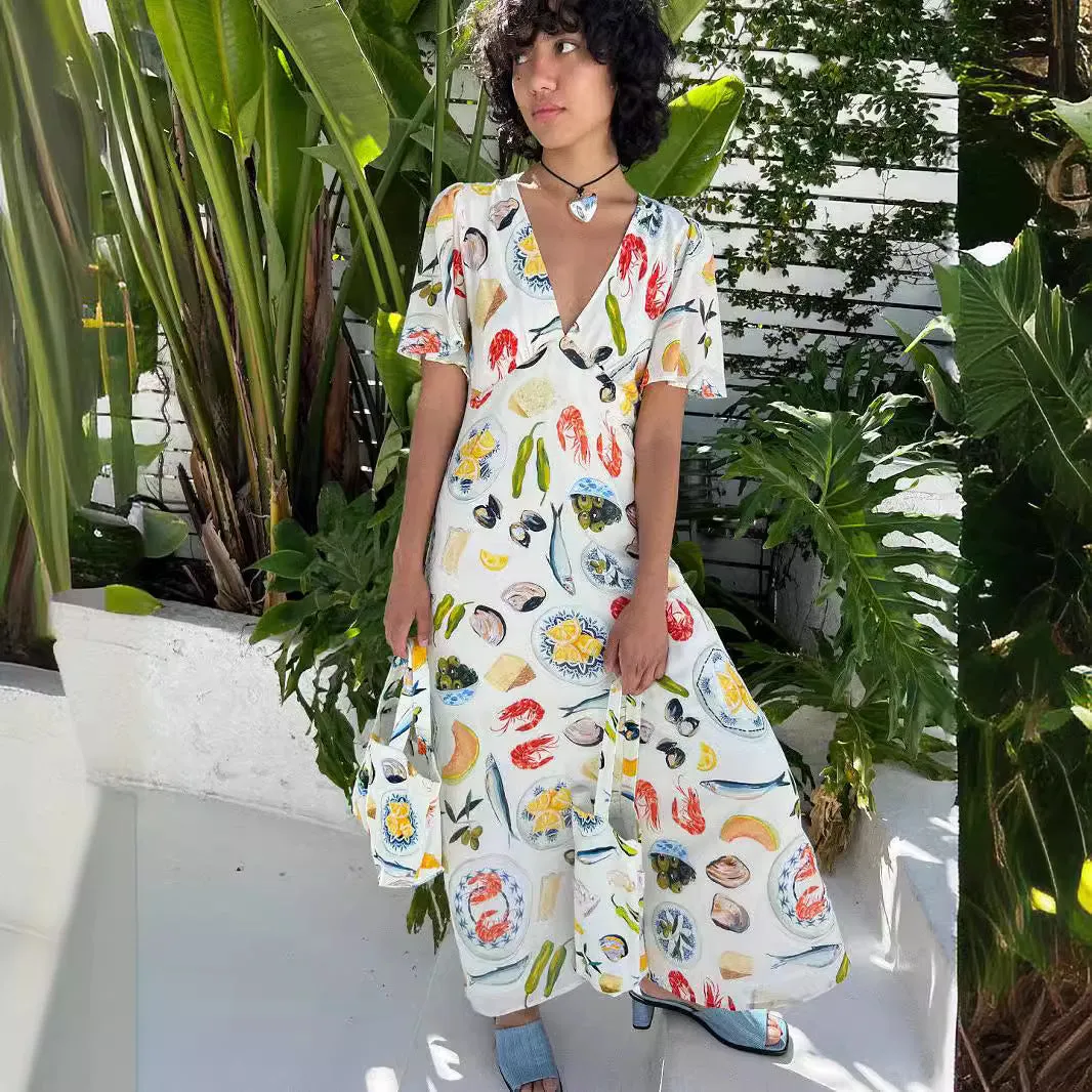 Chic Vacation V-Neck Printed Casual Dress for Relaxed Elegance