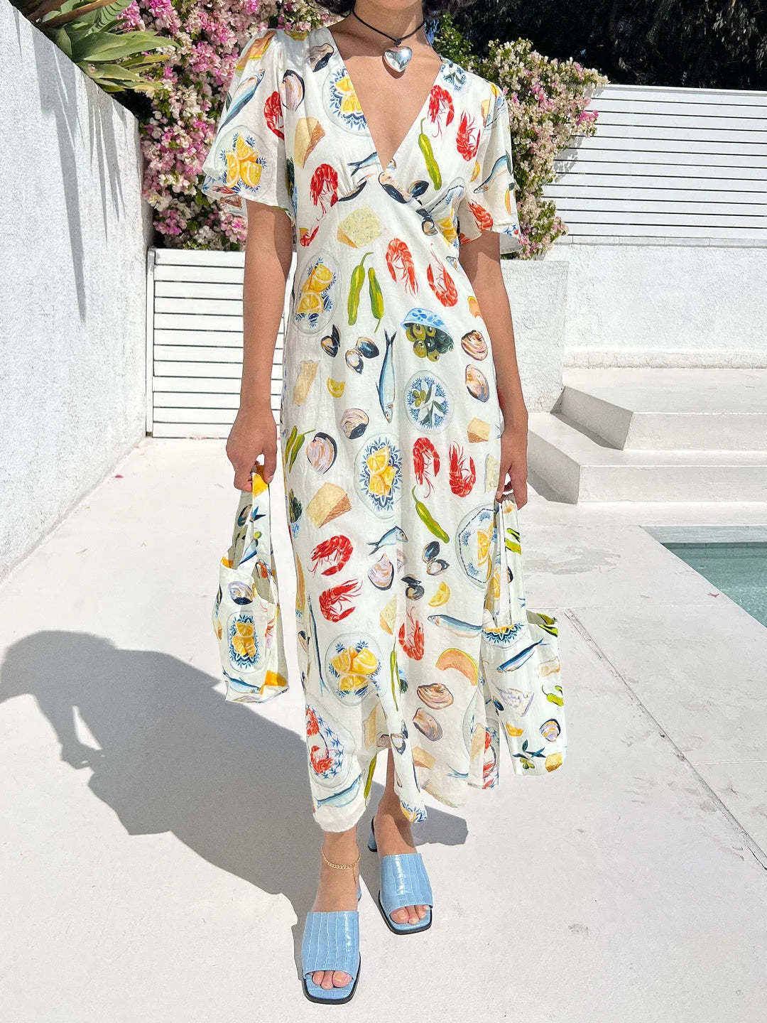 Chic Vacation V-Neck Printed Casual Dress for Relaxed Elegance
