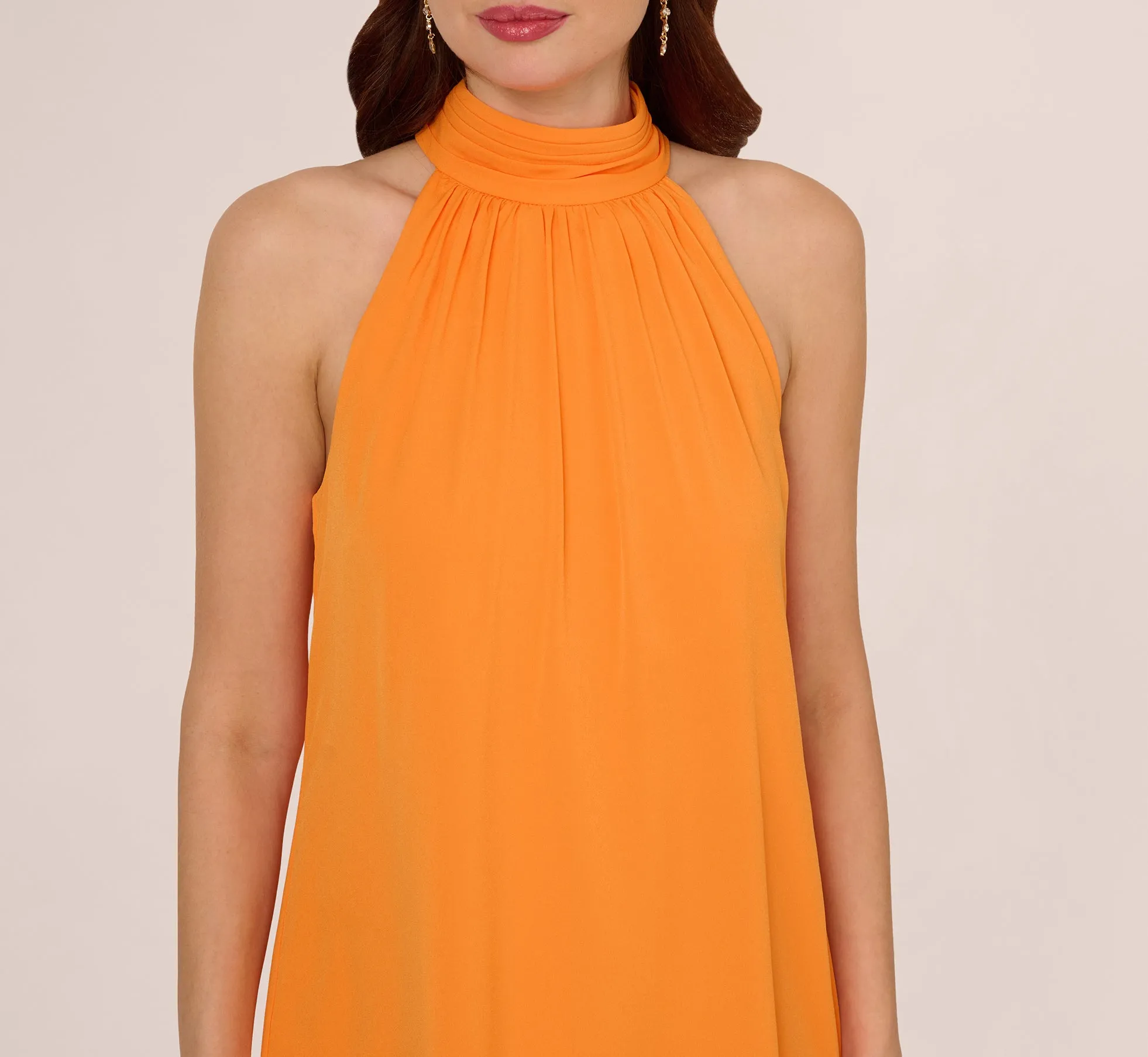 Chiffon Halter Trapeze Dress In Orange