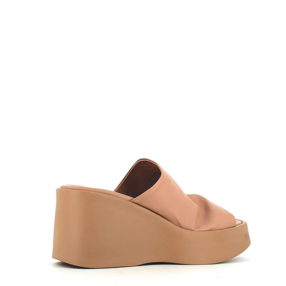 Cinders Edit High Leather Wedge Mule Nude