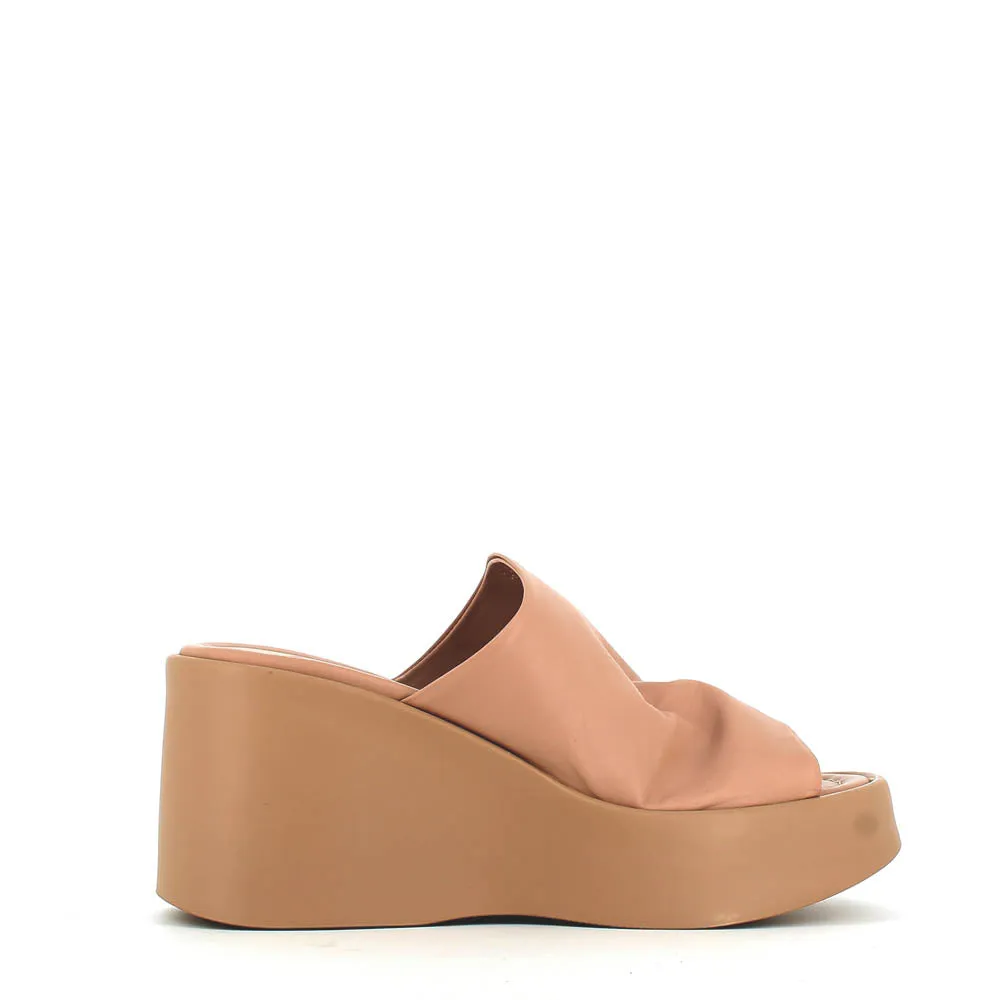Cinders Edit High Leather Wedge Mule Nude