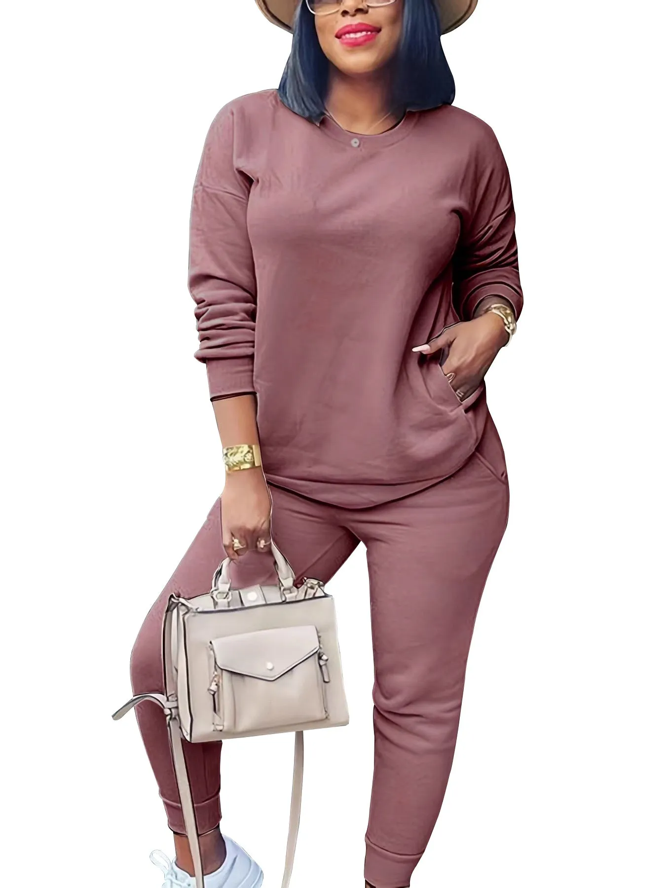 Cozy Long-Sleeve Solid Color Two-Piece Set for Effortless Street Style