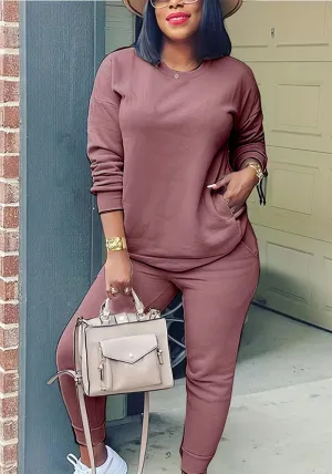 Cozy Long-Sleeve Solid Color Two-Piece Set for Effortless Street Style