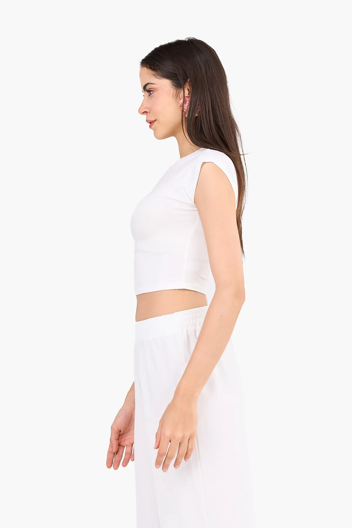 Cropped Crew Neck Viscose Top