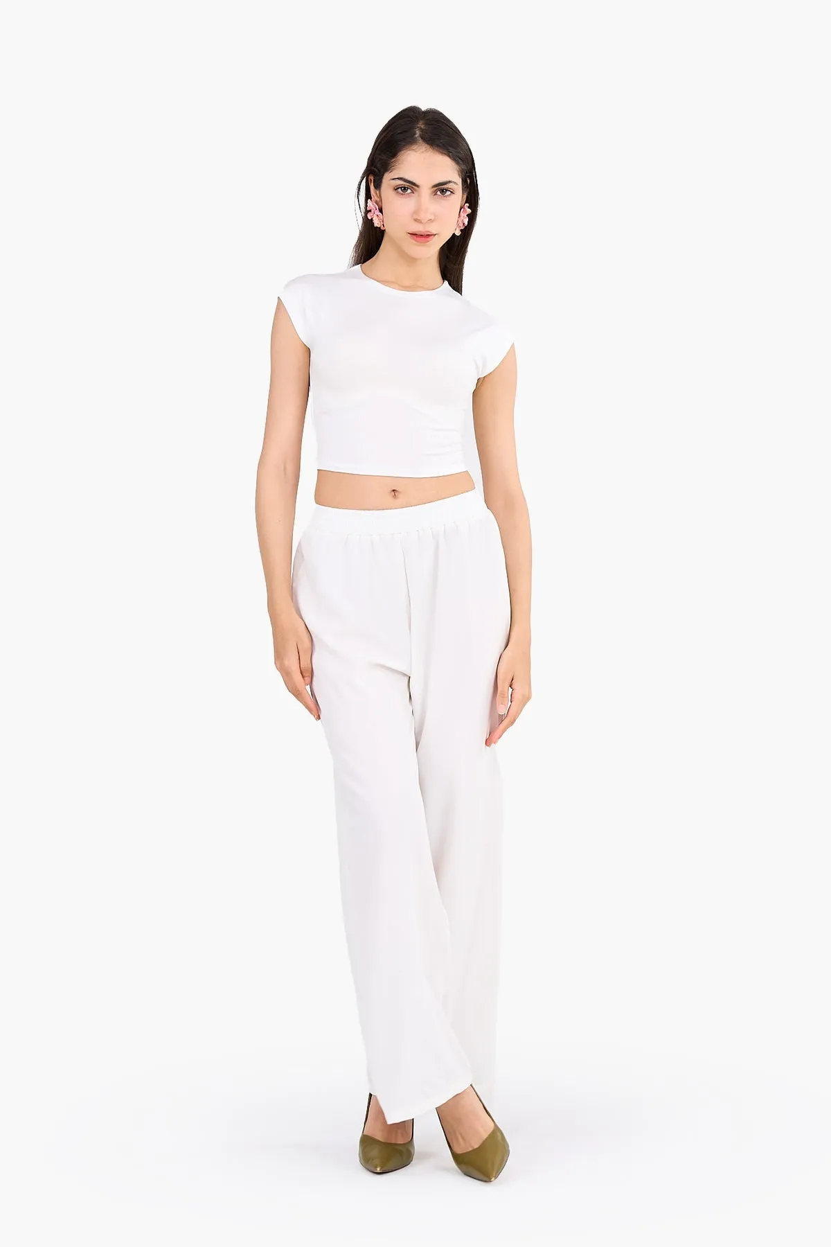 Cropped Crew Neck Viscose Top