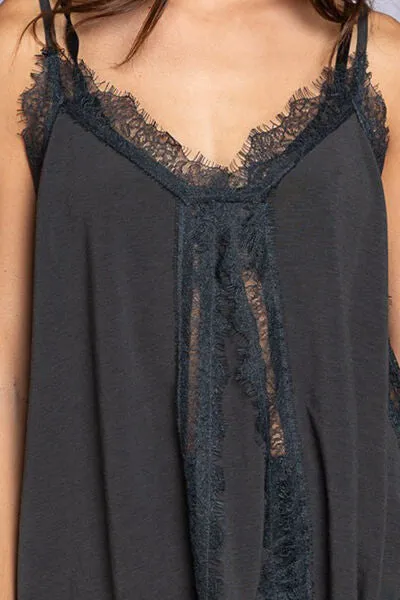 Dark Gray Lace Detail V-Neck Cami