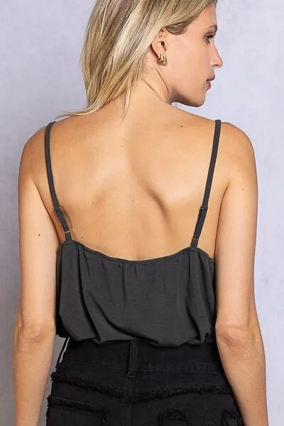 Dark Gray Lace Detail V-Neck Cami
