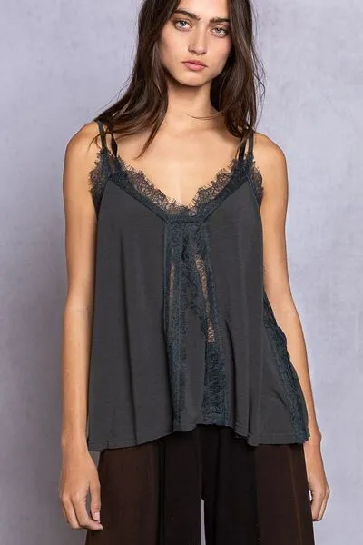 Dark Gray Lace Detail V-Neck Cami