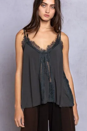 Dark Gray Lace Detail V-Neck Cami