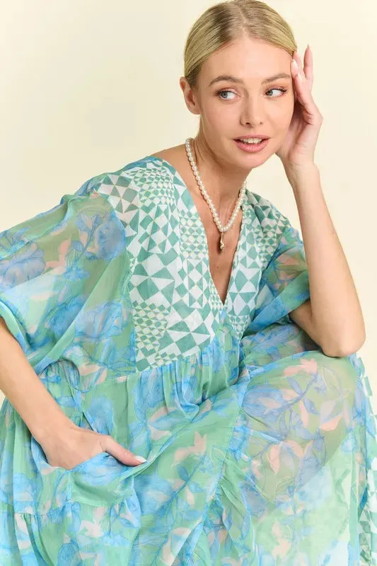 Davi & Dani Geo and Floral Print Mixed Tiered Dress