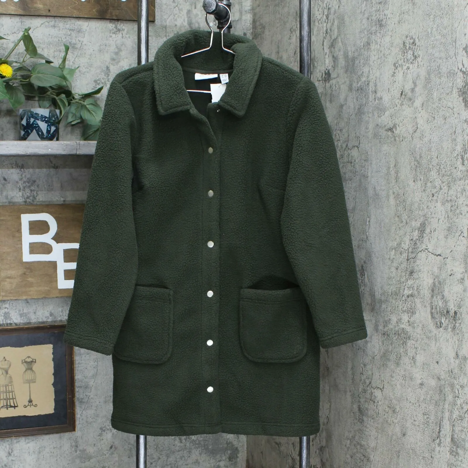 Denim & Co. Petite Sherpa Bonded With Fleece Snap Coat