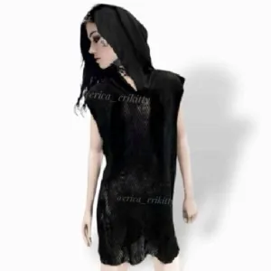 Dolls Kill Widow Faux Suede Leather Hoodie Tunic Cutout Dress